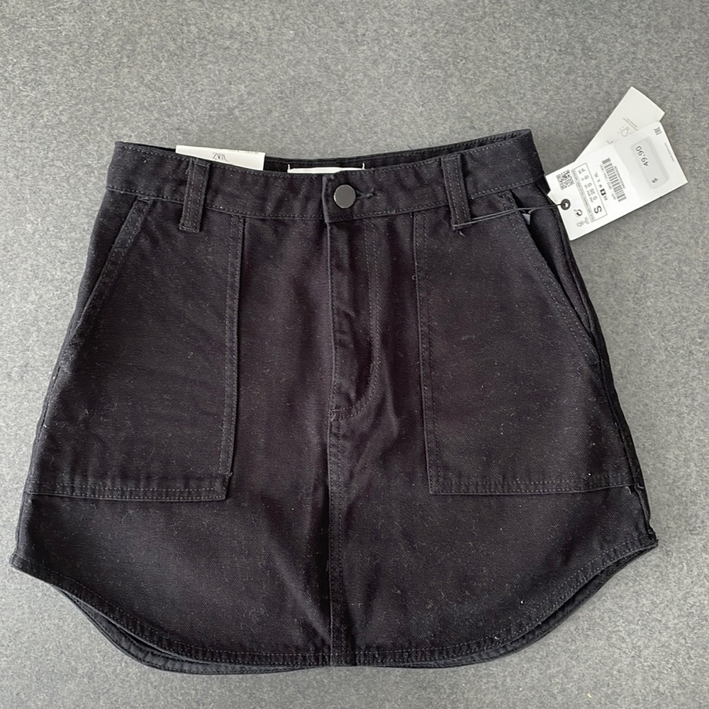 Zara black denim mini skirt